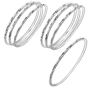 925 Sterling Silver Bangle Bracelets for Women, Thin Silver Stackable Bangles Set, Diamond-Cut Star Pattern, Minimalist Round Bracelet, Lightweight Everyday Jewelry Gift for Mom Wife Girlfriend Birthday Anniversary