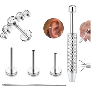 MILACOLATO G23 Titanium Helix Piercing Jewellery - Internally Threaded Flat Back Ear Piercing Labret Conch Earrings - Hypoallergenic Helix Earrings in Silver and Gold