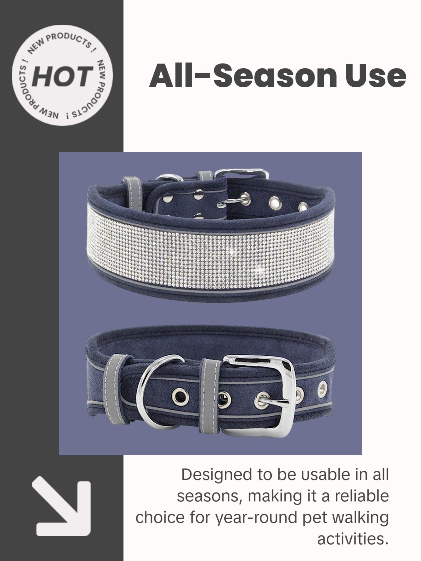 Reflective Dog Collar Shiny Rhinestone Pet Collar Medium sized Dog Chain Soft and Comfortable Walking Rope