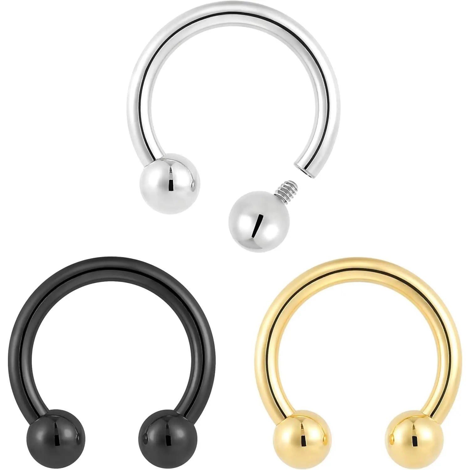 2PCS Titanium Implant Grade Internally Threaded Nose Rings Horseshoe Circular Barbell Septum Jewelry 16G 14G 12G 10G Nose Ear Piercing Jewelry Conch Helix Rook Lip Nipple Cartilage Earring for Women Men