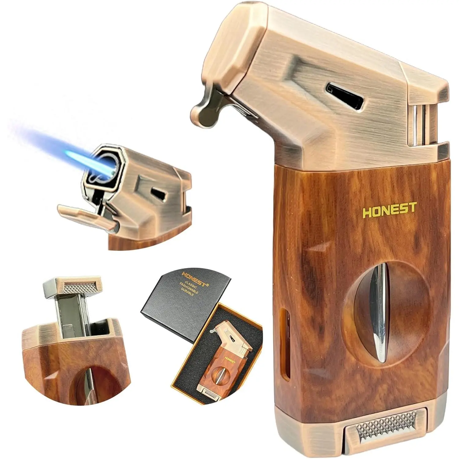 Lighter-in V,Refillable Butane Lighter,Men's Gift,Windproof Jet for Candle,Camping(Butane Gas Not Include)