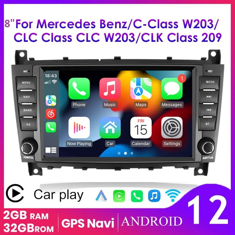 [Hizpo] 8 inch 2DIN Android Car Multimedia Player for Mercedes Benz C-Class W203 W209 C180 W219 (2004-2011), 2GB DDR3 RAM, Allwinner A100 Quad-Core CPU, WiFi, Touchscreen, GPS Navigation, CarPlay, Auto RDS, Mirror Link