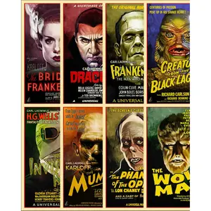 Vintage Classic Horror Movie Art Prints Posters – Universal Monsters Old Hollywood Collection, Classic Horror Icons Canvas Wall Art for Living Room, Bedroom & Office Halloween Decor letter