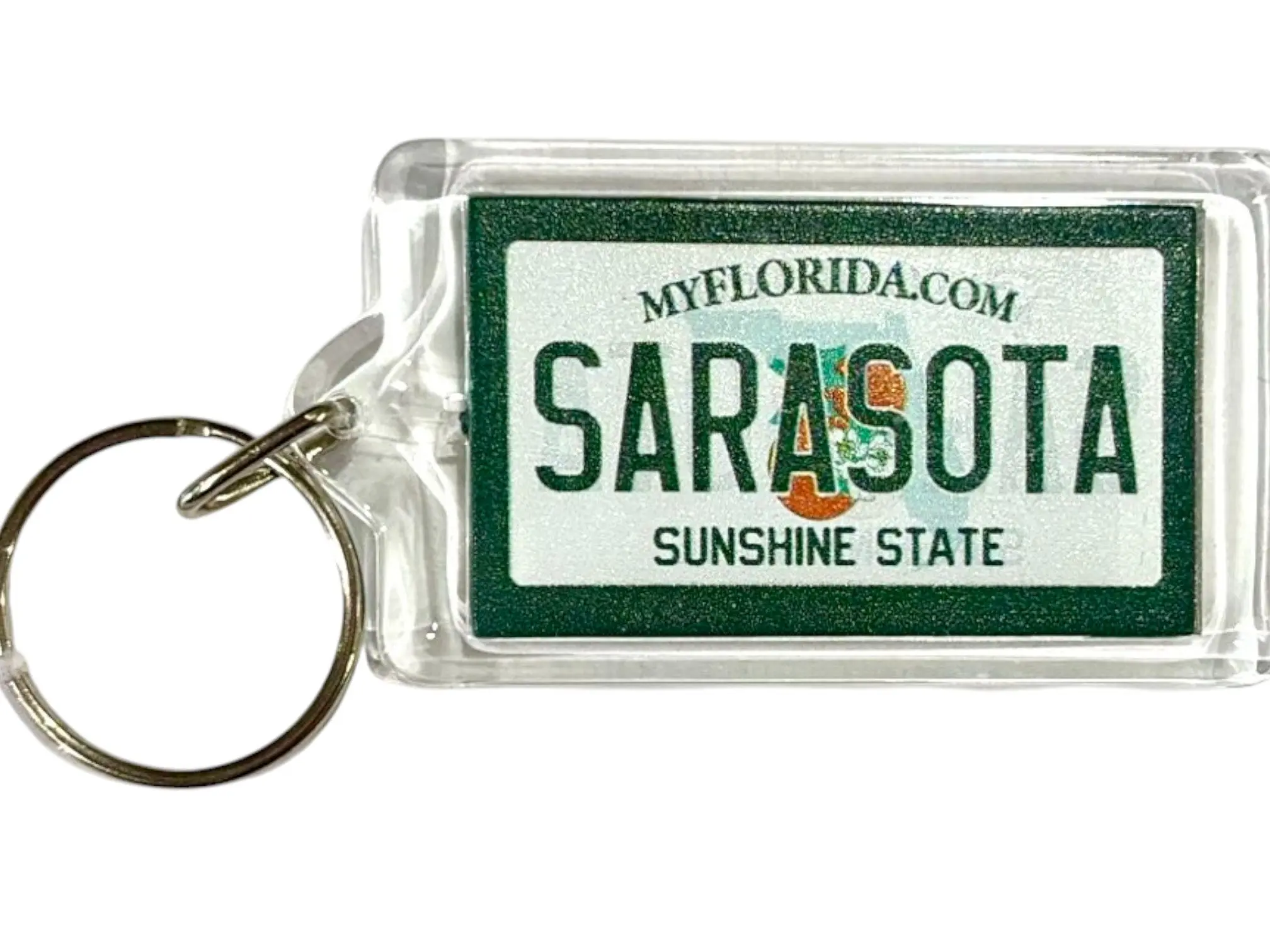 Sarasota Florida License Plate Acrylic Rectangular Souvenir Keychain 2.5" X 1.5"