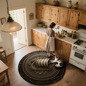 Gear Mechanical Viking Ship  Round patterned carpet, non-slip round mat for bedroom, living room, pet bed, and chair, home decoration, birthday gift, Christmas gift, Valentine's Day gift