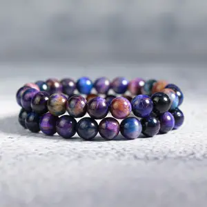 Natural Galaxy Rainbow Tiger Eye 8mm Beads Healing Balance Meditation Stretchy Women Men Crystal 7'' Handmade Bracelet Gifts