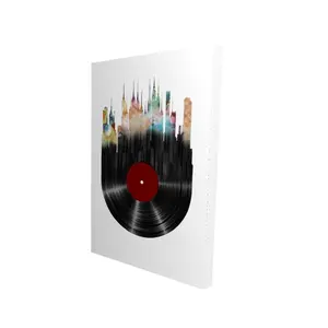 360 Stand Abstract City Vinyl Disk Wall Print - 24x36 in Urban Blue Artwork, Artistic Home Decor, Decoration, Ideal Gift