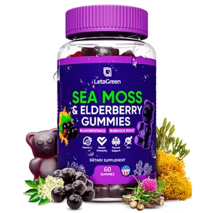 LetaGreen Irish Sea Moss Gummies – Seamoss 1200mg Bladderwrack 250mg Burdock 100mg Elderberry 800mg – 60 Elderberry Gummies for Kids & Adults with Vitamin C & Zinc - Healthy Natural Dietary Edible vitamins sugar bear hair gut gummies