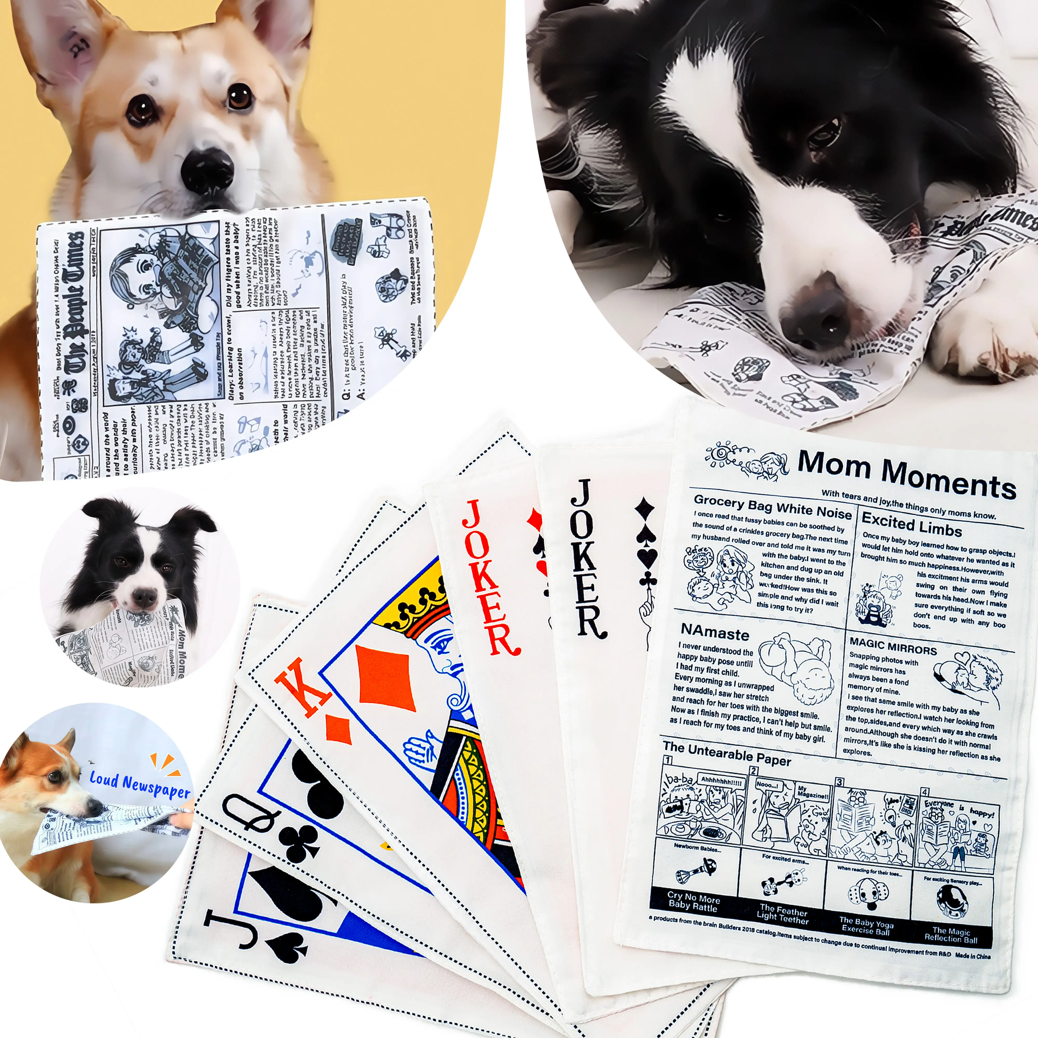 6-Piece Extra-Durable Crinkle Newspaper Chew Set -Loud Squeak, Washable & Tough Chews-Daily Play for Small, Medium & Large Breeds