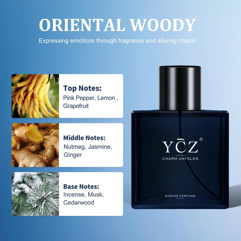 YCZ Cologne Midnight Marine Eau De Parfum for Men 1.7oz 50ml Long Lasting Floral Fruity Woody Notes Edp Perfume Spray Elegant Scent
