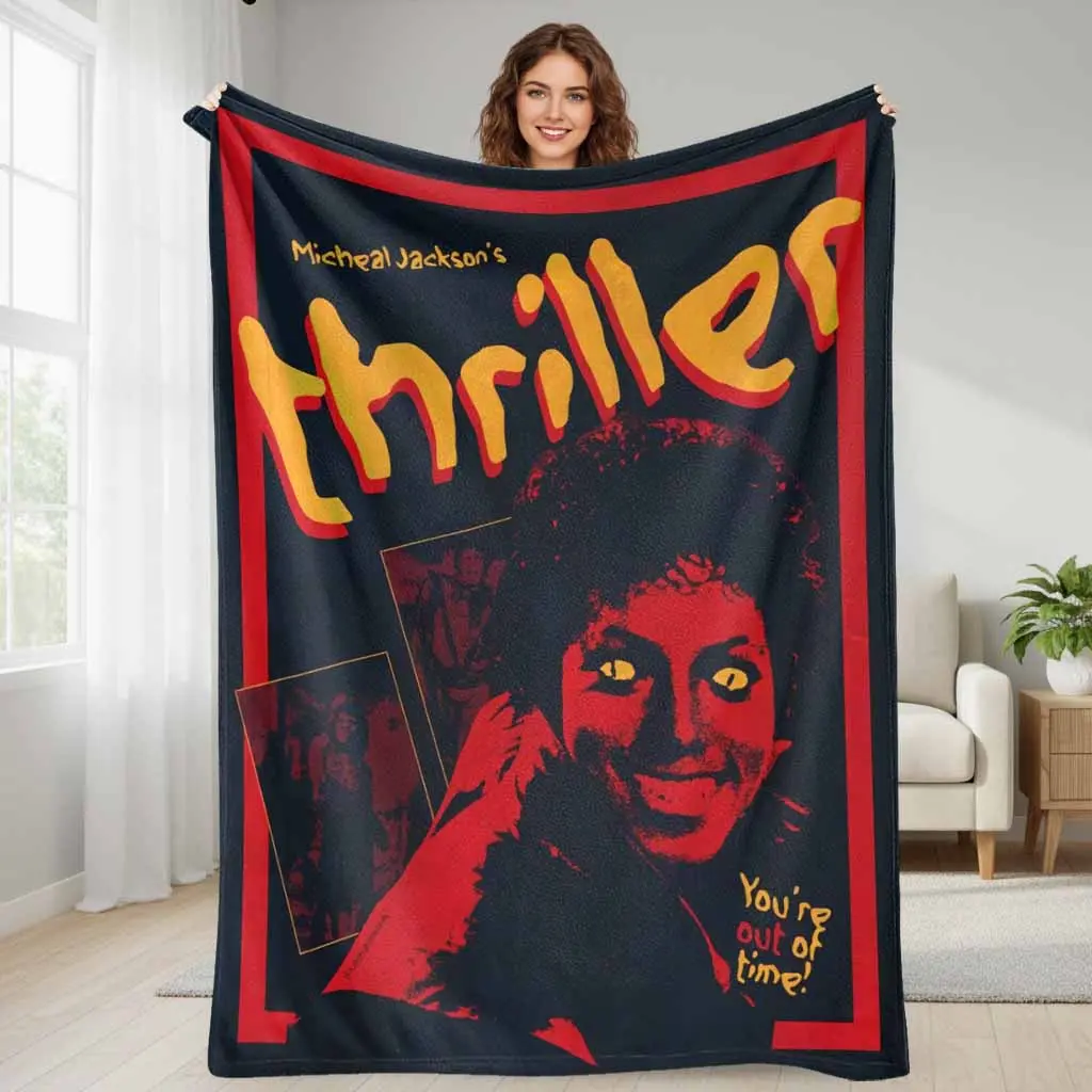 Retro Pop Portrait Flannel Blanket Red Black Album Poster Print Soft Warm Lightweight Cozy Throw for Sofa Bed Dorm Music Room Office Nap Lounge Party Gift