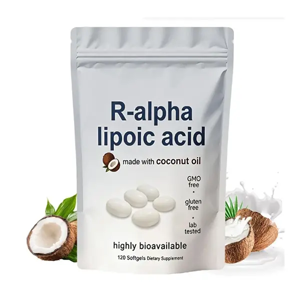 R-alpha Lipoic Acid 600mg With Coconut Oil, 120 Softgels, Antioxidant Support R-alpha Lipoic Acid 600mg With Coconut Oil, 120 Softgels, Antioxidant Support