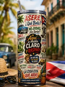 20oz Skinny Tumbler | Funny Cuban Sayings Tumbler | Cuban Pride Gift | Cuban Slang Cup | Stainless Steel Travel Tumbler with Lid & Straw