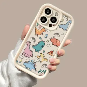 Colorful And Cute Dinosaur TPU Pattern Case for iPhone 16 15 14 Pro Max 13 12 11 XR XS E Plus Shockproof Full Camera Protection Durable slim Silicone Cover