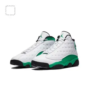 White and Green High-Top Retro Basketball Shoes with Pebbled Leather and Suede Upper, and Black Midsole