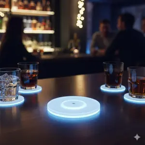 Ultra-Thin Glowing Coaster Set: Creative Luminous Cocktail Base, Waterproof Slip-Resistant Bar Coasters, Party Vibe LED Light Pad Fits All Cup Styles, Home Bar Decor Essential, Long-Lasting Acrylic Drink Coasters
