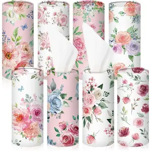 8 Pcs Car Tissue Holder, Cylindrical Round Floral Cup Holder for Facial Tissues, Travel Refill Car Napkin Box Round Container