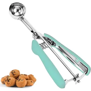 Cookie Scoop, Ice Cream Scoop, 2Tsp/10ml/0.34oz Cookie Scoops for Baking, 18/8 Stainless Steel Cookie Scooper for Baking, Mini Cupcake Scoop, Cookie Dough Scoop with Non-slip Grip (Mint)
