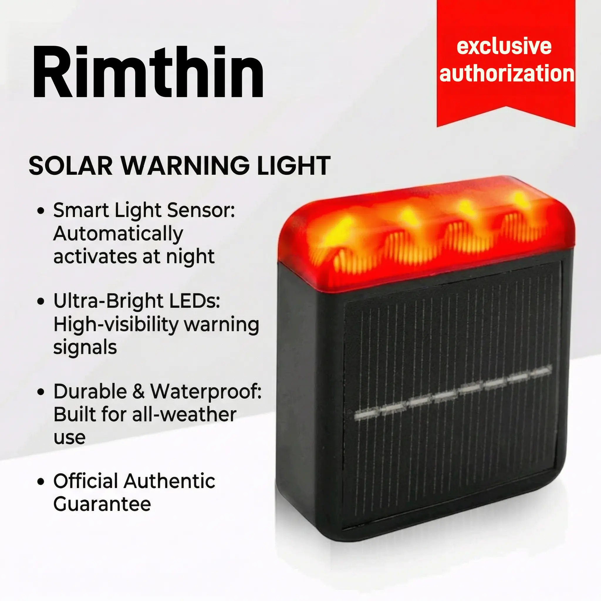 Rimthin Bicycle Motorcycle Scooter Navigation Light: Solar-Powered, Waterproof, Wireless, Rear-End Collision Prevention, Collision Warning Light