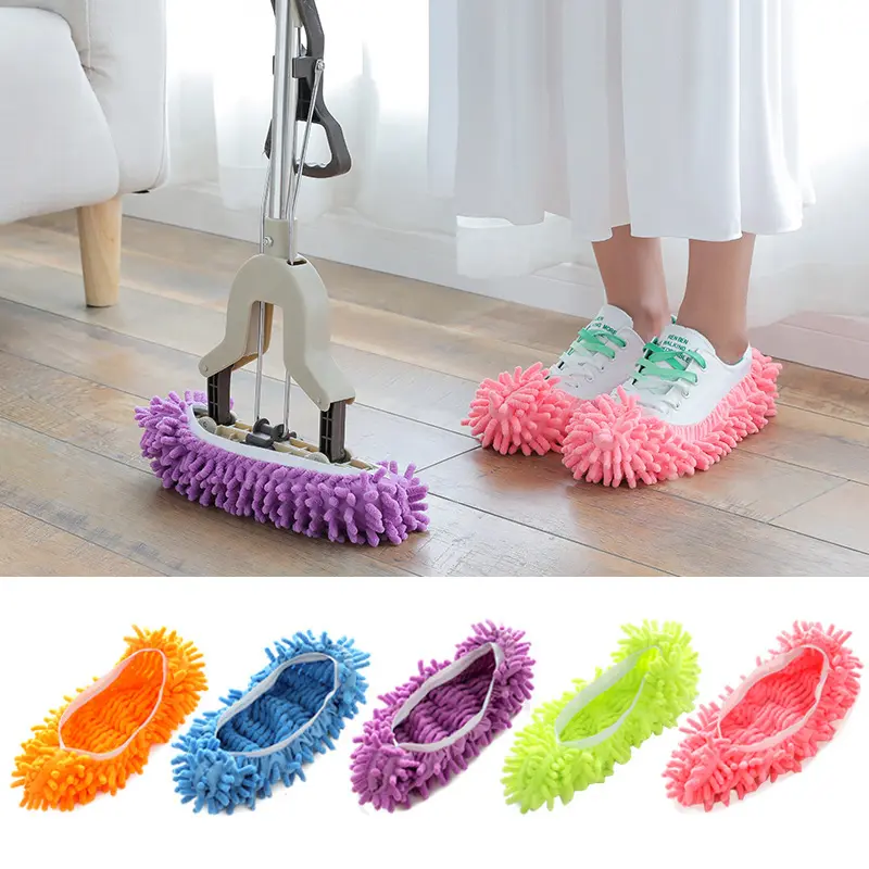 4 Pcs Lazy Mop Slippers - Reusable, Removable, Washable Chenier Dust Shoe Covers for Hardwood Floor Clean, No-Electricity Household Cleaning Tools for Living Rooms, Bedrooms