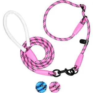 Detachable 2/5" Slip Lead, 4FT 6FT 8FT with Comfortable  Handle  Rope Leash for Large Medium Small Dogs No Pull Highly Reflective Pet  Leash (-Black, 8FT)