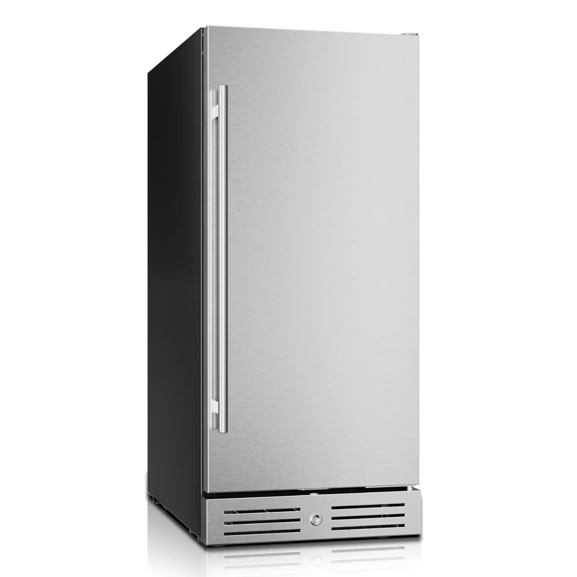 Yeego 15 Inch Beverage Refrigerator, Freestanding or Under Counter, 100 Cans Capacity Beverage Cooler with Lock and Automatic Defrost Function, made of Stainless Steel, Suitable for Indoor and Protected Outdoor Use, Ideal for Storing Beer, Soda, and Wine