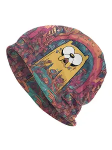 1pc Adventure Time Funky Style Men'S Knit Beanie Hat - 95% Polyester 5% Elastane, No Brim Slip-On Cap