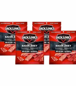 Jack Link's Bacon Jerky, Hickory Smoked - Flavorful Ready to Eat Meat Snack with 11g of Protein per Serving, Made with 100% Thick Cut Real Bacon, Protein Snack, Keto Friendly, 2.5 oz. (Pack of 4)