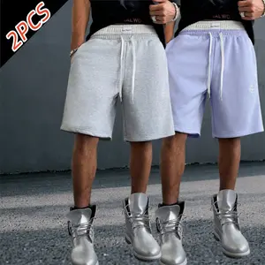 2-pack color-block casual sweat shorts with a waistband, minimalist versatile style, adjustable elastic drawstring, soft skin-friendly breathable fabric, loose straight fit that flatters any body type—men’s everyday casual athletic shorts. Men's