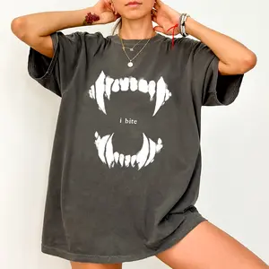 ChicCotton I Bite Vampire Comfort Colors Shirt, Gothic Vampire Mouth T-shirt, Gothic Alt Girl Graphic Tee, Vintage Dark Humor Unisex Clothing