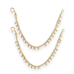 Elegant Indian Ear Chains for Women | Beautiful Gold-Tone Faux Pearl Design for Weddings & Celebrations | Timeless Bridal Accessory | Elevate Indian Style