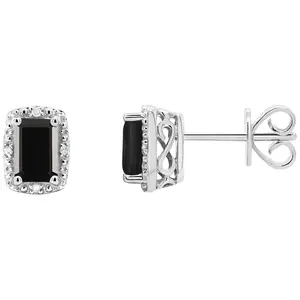 Affinity Gems Emerald Cut Onyx & Diamond Earrings, Sterling