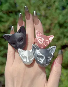 Cat Ring: Y2K Punk Grunge Cat Head Unisex Couple Statement Jewelry, Jirai Kei Accessories