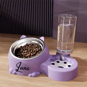 (Customized) Personalized, 1pc, Pet Food Bowl, Cat Bowl, Dog Bowl, Anti-Spill, Slanted Neck Guard, Automatic Water Dispenser, Suitable for Cats, Dogs, And Other Medium to Small Pets, Without Battery