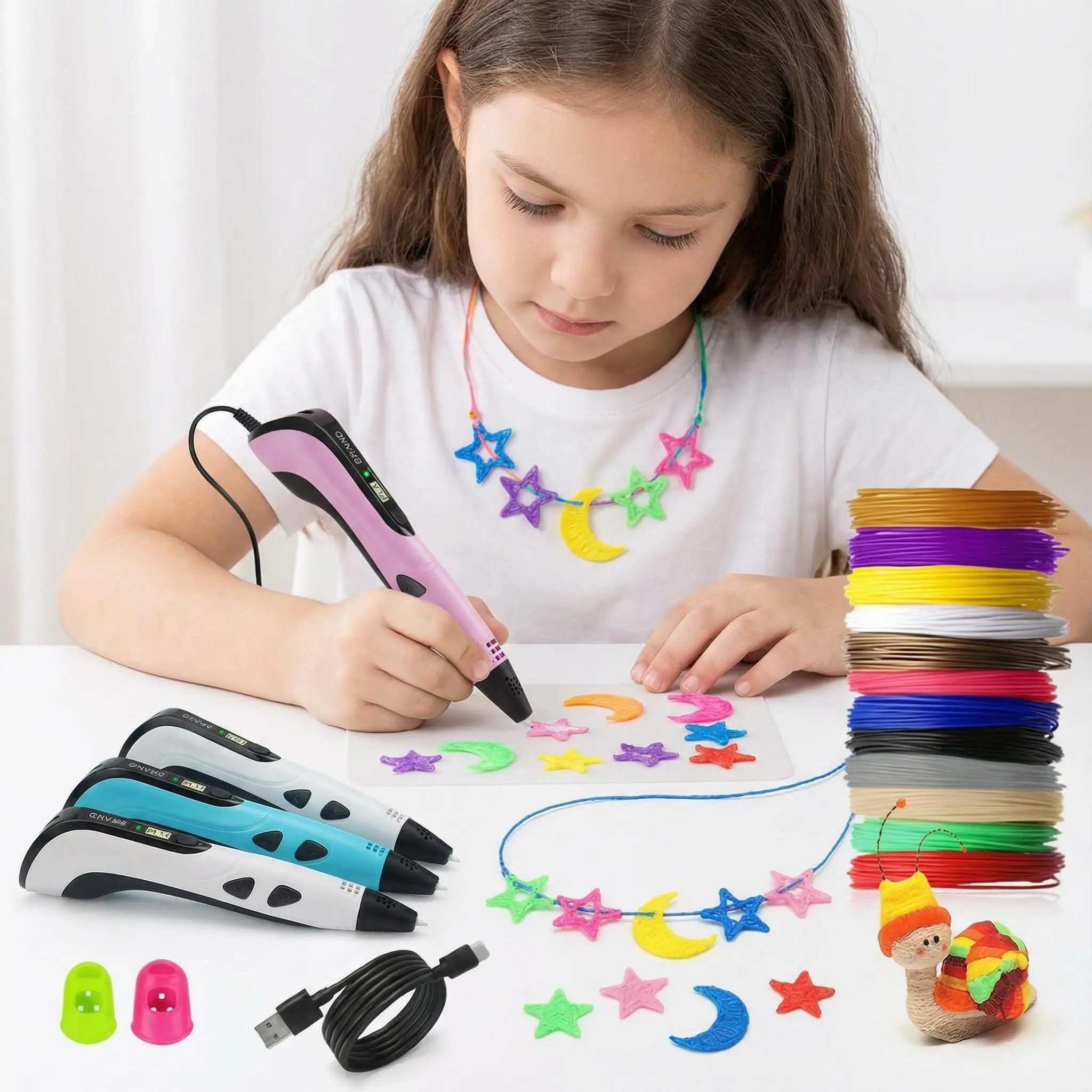 3D Printing Pen Set with USB Type-C Charging, 12-Color PLA Filament Refills, Finger Cot Grip, Photo Stand, DIY Crafting Tool, Kids Toys, Ideal Gift for Children (Computers & Office 3D Printing Supplies),summerwins