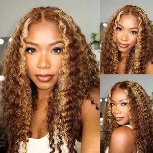 OQ HAIR Highlight Brown Deep Wave Wigs Wear Go Glueless Human Hair Wigs 7x5 Pre Cut Lace Front Wig 4/27 Pre Colored for Women Beginner Friendly Preplucked Hairline