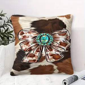 Retro-Chic Style Throw Pillow with Inner Cushion, 45cm Square Pillow, Turquoise Inlaid with Carved Bow Print, Soft Comfortable Decor for Bedroom & Sofa, Sweet wnd Cool Style Soft Furnishing