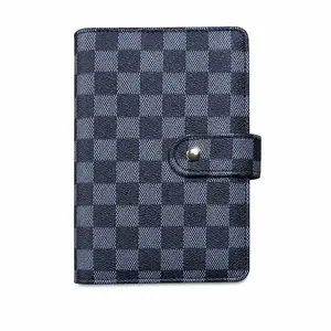 2Pcs Premium A6 Refillable Notebook 6-Ring Binder Planner, Luxury Blue Checkered Leather Journal Organizer. Includes 100 Sheets 100gsm Thick Paper (No Ink Bleed). Portable Daily Diary for Budgeting, School, Office & Travel. Snap Closure Personal Notepad.