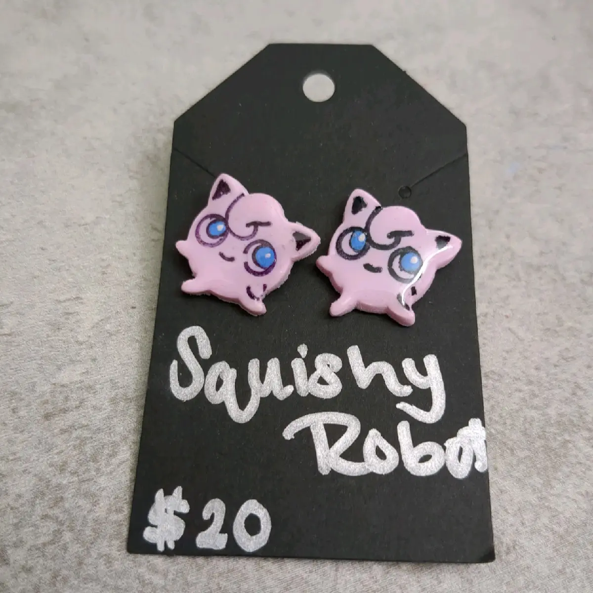 pokemon inspired Jigglypuff earrings,handmade with polymer clay