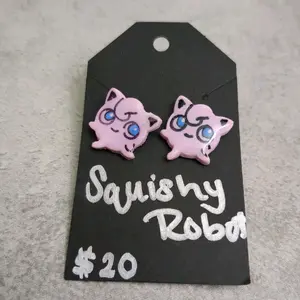 pokemon inspired Jigglypuff earrings,handmade with polymer clay