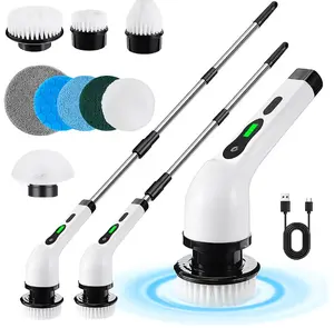 Electric Rotating Scrubber, Cordless Cleaning Brush, LED Power Display, with 9 Replaceable Brush Heads, 2H Dual Speed Power, Adjustable Extension Handle, IPX7 Waterproof, Suitable for Floors, Furniture, Bathrooms, Kitchens, Cars, And Interiors, Etc.