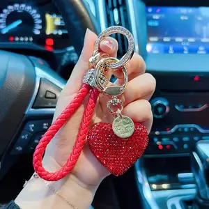 Pottery mud full diamond love keychain diamond peach heart car key chain earphone cover bag pendant