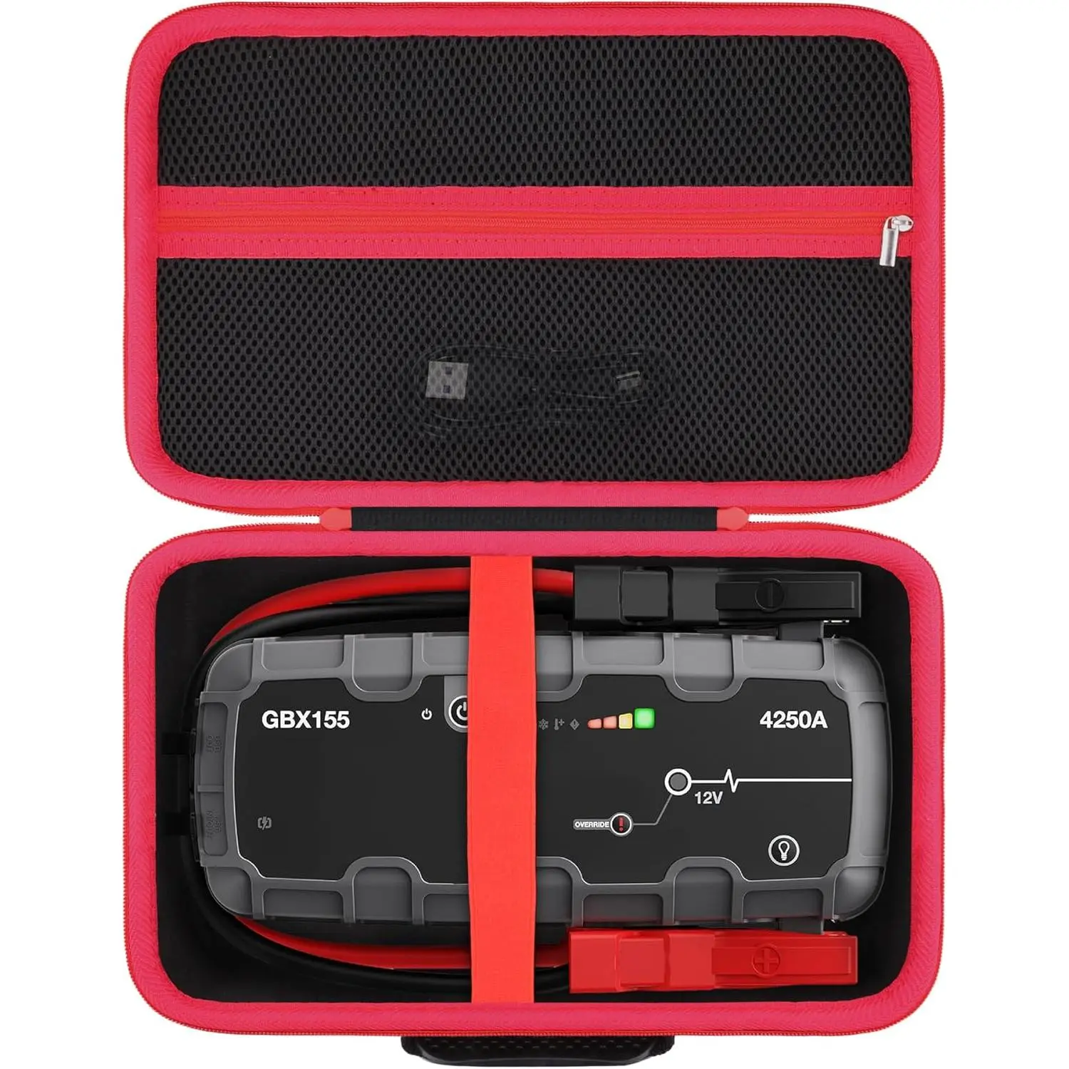 Protection Storage Case Compatible with Boost GB150 / X GBX155 UltraSafe Jump Starter  Booster Pack and Accessories(Black Case + Red Zipper)-