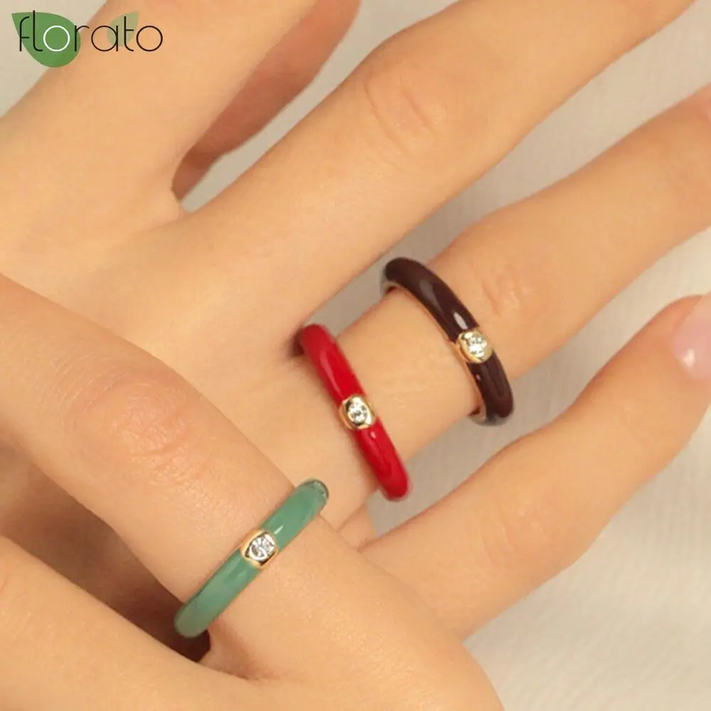 Premium Gold Plated Colorful Enamel Engagement Rings for Women Fashion Wedding Luxury Jewelry Party Women's Accessories
