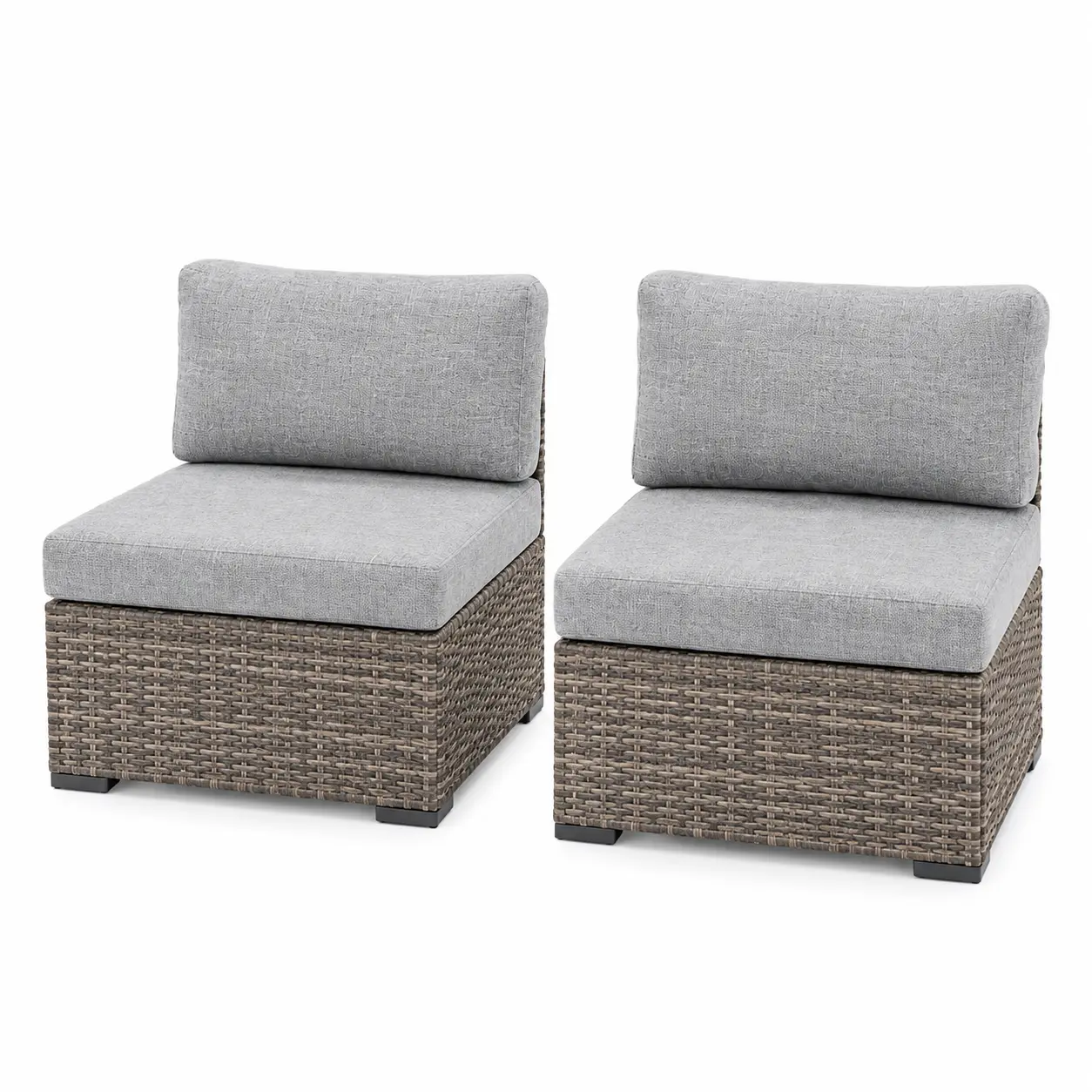 YITAHOME 2PCS Armless Outdoor Wicker Sofa, 73×63×65cm Modular Patio Chair with Galvanized Steel Frame, Gradient Gray PE Rattan Outdoor Sofa with 8cm Thick Seat Cushion for Backyard Garden Deck