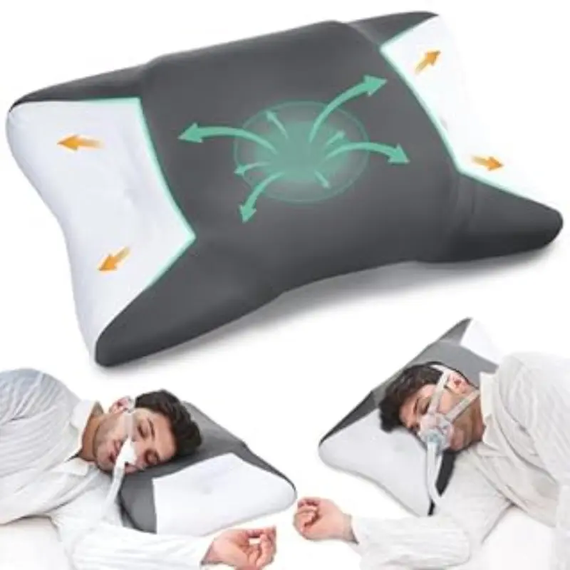 CPAP Pillow for Side Sleepers, Contour Memory Foam Pillow with Ergonomic Cutouts for CPAP Masks, Neck Comfort, Mask Leaks, Apnea for All CPAP Mask Users
