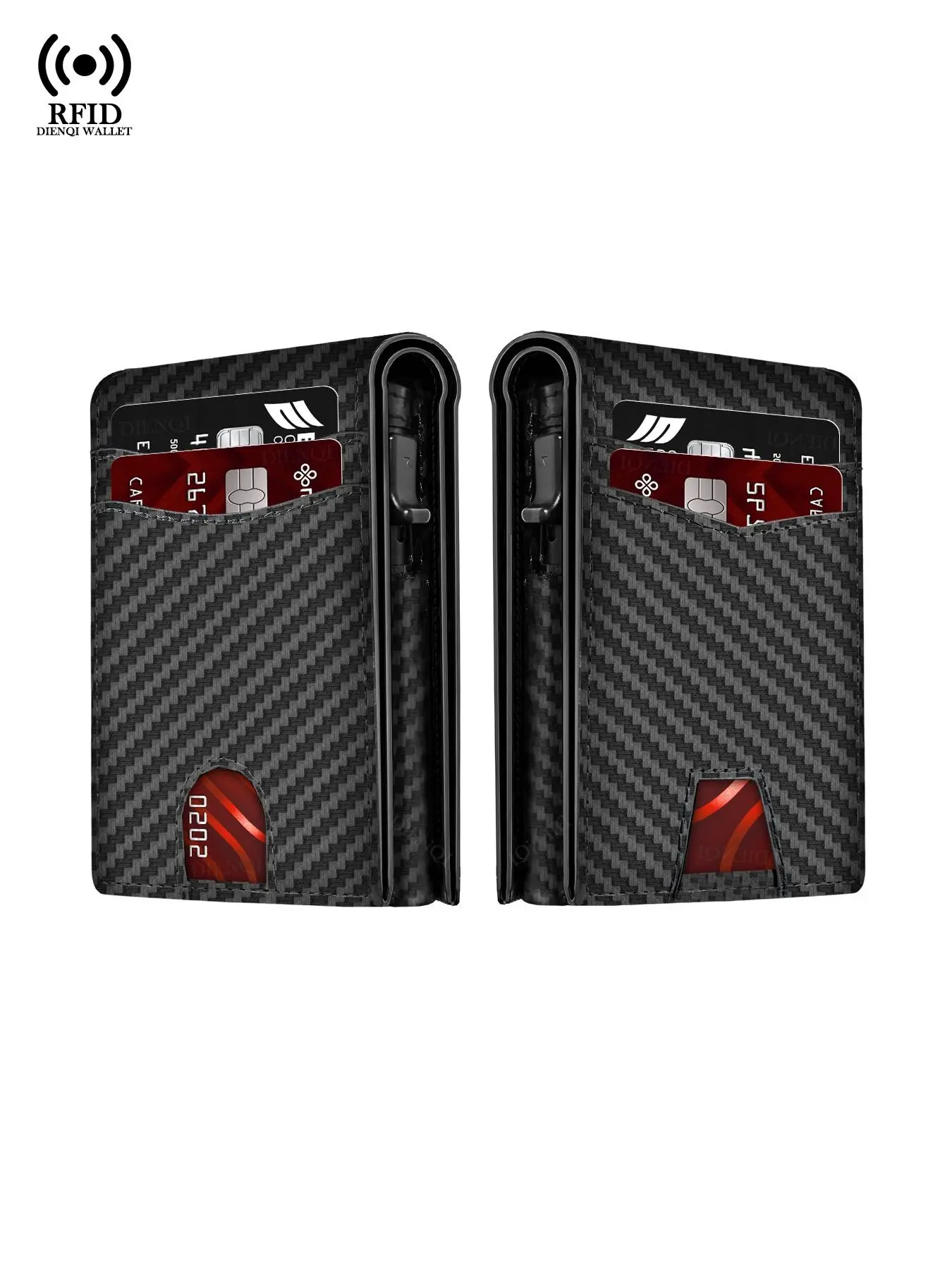 Men's Minimalist Carbon Fiber Wallet Pop Up Metal Case Credit Card Holder with RFID Blocking, Magnetic Closure, for Daily Use,  Holds 12 Cards & ID Window, Gift for Men & Husband