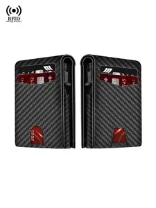 Men's Minimalist Carbon Fiber Wallet Pop Up Metal Case Credit Card Holder with RFID Blocking, Magnetic Closure, for Daily Use,  Holds 12 Cards & ID Window, Gift for Men & Husband