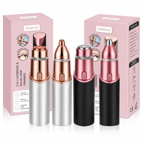 OANVA Women's Compact 2-in-1 USB Rechargeable Face Trimmer - Eyebrow Shaper with Precision Trim, Hypoallergenic Painless Grooming Tool, LED Light, Nose Hair Function, Discreet Look for Facial Areas, Includes Batteries