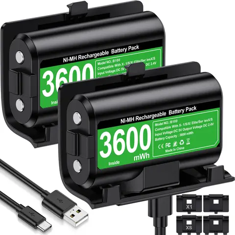 ESYWEN Upgraded Rechargeable Controller Battery Packs for Xbox Series X|S/Xbox 1, 2x3600mWh Gaming Console Accessories with 4 Controller Battery Covers, Fast and Safe Charging, Overheat Protection for Calm Charging